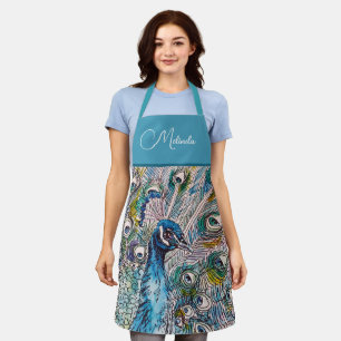 Delantal Elegante Blue Peacock acuarela Art Kids Apron