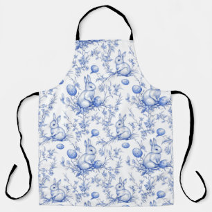 Delantal Elegante Blue Toile De Jouy Easter Bunny