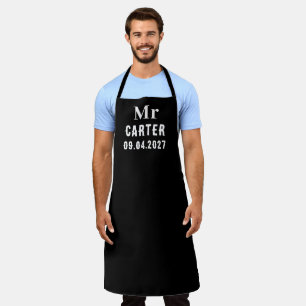 Delantal Elegante Boda de Groom Moderno con nombre negro ma