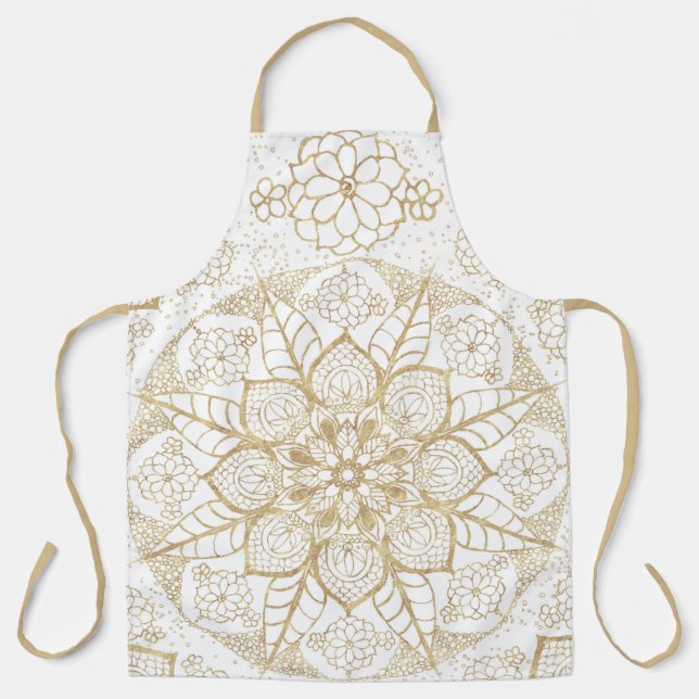 Delantal Elegante Boho White Gold Mandala Floral (Anverso)