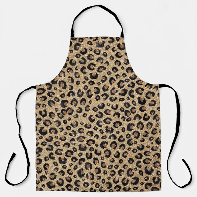 Delantal Elegante Brillo Dorado Estampado de Leopardo Negro (Anverso)