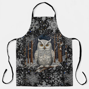 Delantal Elegante búho blanco de Navidad bosque invernal