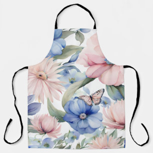 Delantal Elegante Bungalow rosa y azul de flores