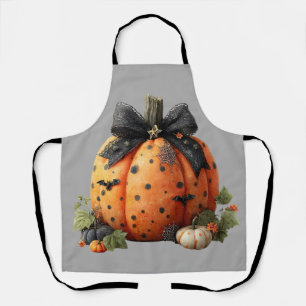 Delantal Elegante calabaza de Halloween con arco negro