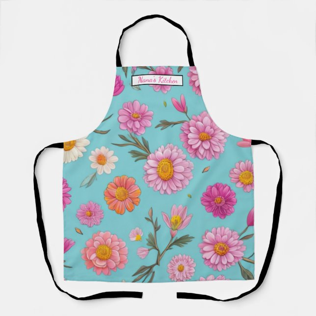 Delantal Elegante casa de campo rosa naranja daisises flora (Anverso)