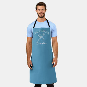 Delantal Elegante Chef Azul de los hombres Nombre Grillmast