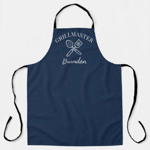 Delantal Elegante Chef Azul de los hombres Nombre Grillmast