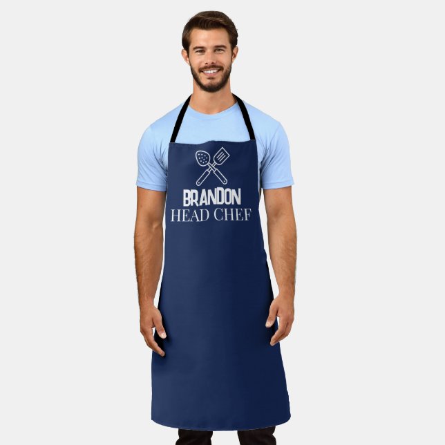 Delantal Elegante chef azul de los hombres nombre moderno s (Gastado)