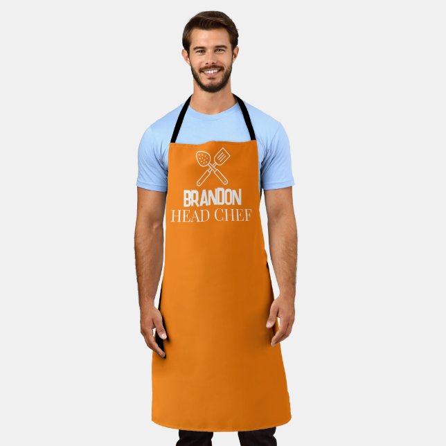 Delantal Elegante chef Naranja de los hombres nombre simple (Gastado)