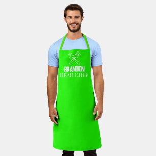 Delantal Elegante Chef Neon Green Nombre moderno sencillo