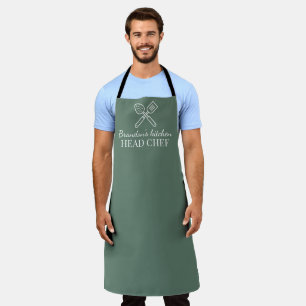 Delantal Elegante Chef Sage Green Nombre moderno sencillo