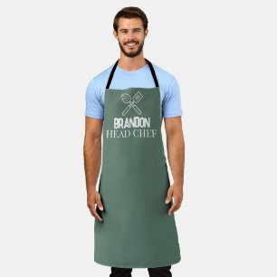 Delantal Elegante Chef Sage Green Nombre moderno sencillo