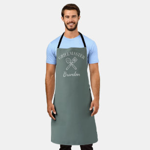 Delantal Elegante Chef Verde Hombres Nombre Grillmaster Mod