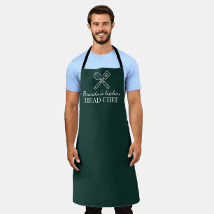 Delantal Elegante Chef Verde Nombre Moderno Simple