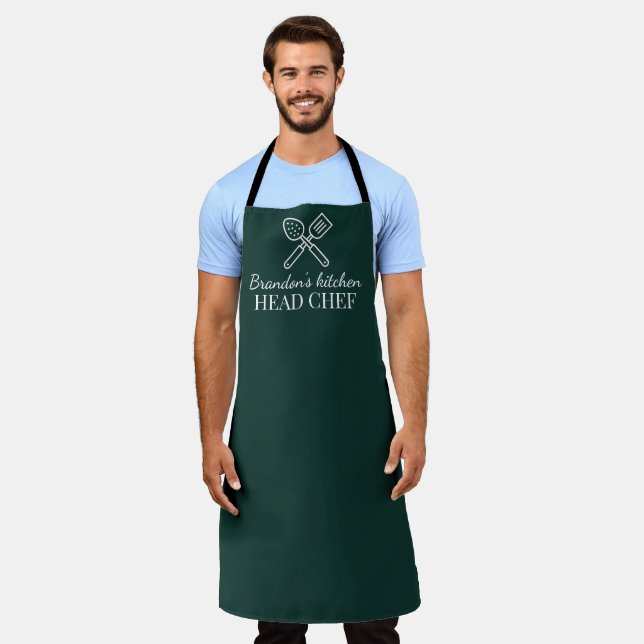 Delantal Elegante Chef Verde Nombre Moderno Simple (Gastado)