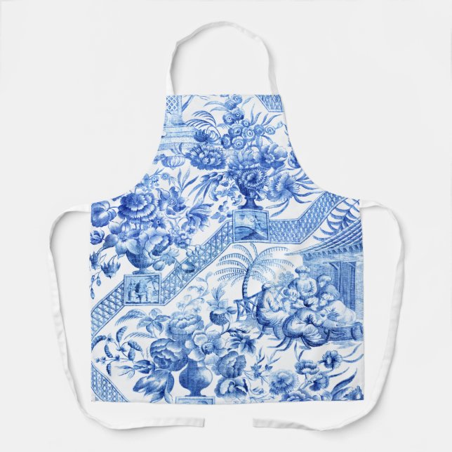Delantal Elegante Chinoiserie azul y blanco vintage (Anverso)