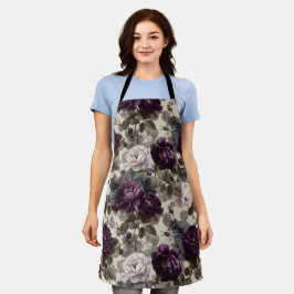 Delantal Elegante ciruela rosa marfil estampado floral