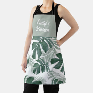 Delantal Elegante cocina de hoja de palma verde tropical