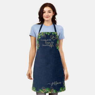 Delantal Elegante cocina de vegetación azul de la marina y