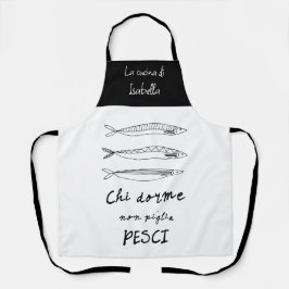 Delantal Elegante cocina italiana sardinas dibujando negro