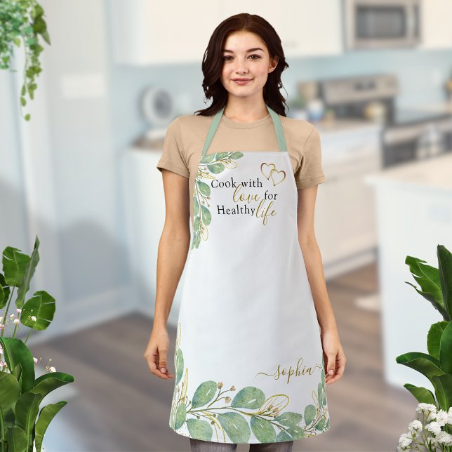 Delantal Elegante Cocina Monogramada Eucalyptus Greenery (Subido por el creador)