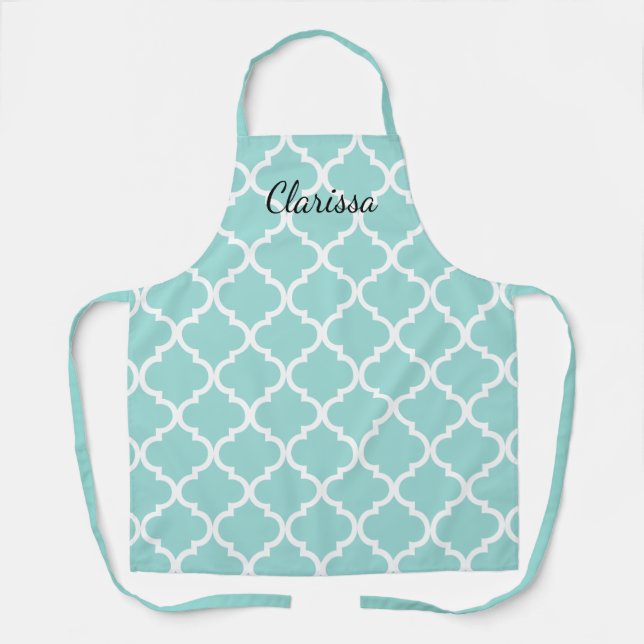 Delantal Elegante cocina verde azulada de estilo quatrefoil (Anverso)