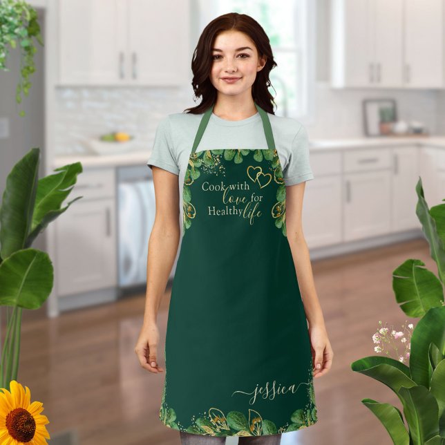 Delantal Elegante cocina verde de eucalipto verde esmeralda (Subido por el creador)