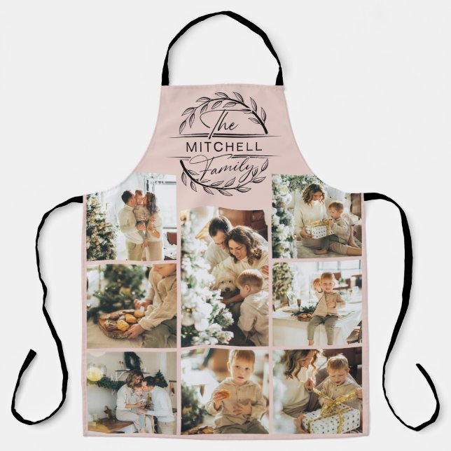 Delantal Elegante Collage de fotos moderno Rubor Pink Famil (Anverso)