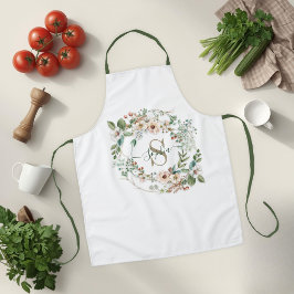 Delantal Elegante con Monograma Floral Personaliza