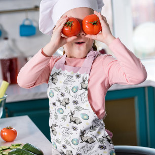 Delantal Elegante conejo y huevo de pascua rosa y blanco