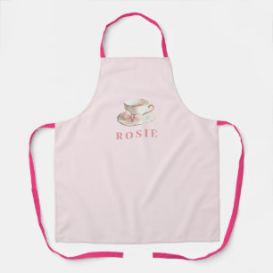 Delantal Elegante Coquette Preppy Té Rosa con Bow