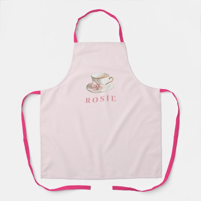Delantal Elegante Coquette Preppy Té Rosa con Bow (Anverso)