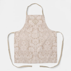 Delantal Elegante Cream Victorian Damask con Monograma