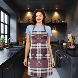 Delantal Elegante Cuadro de Plaid en Burgundy Herramientas