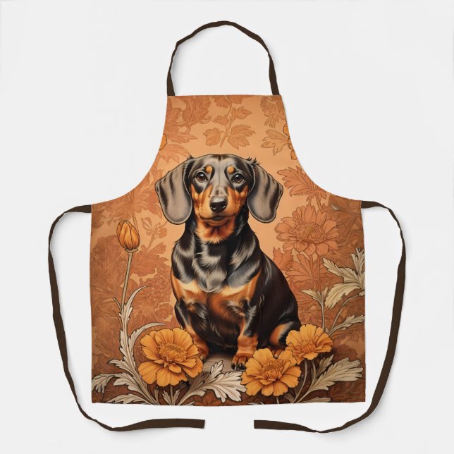 Delantal Elegante Dachshund Y Marigoles (Anverso)