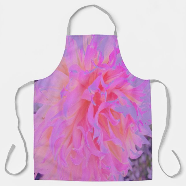 Delantal Elegante Dahlia con decoración magenta y rosa (Anverso)