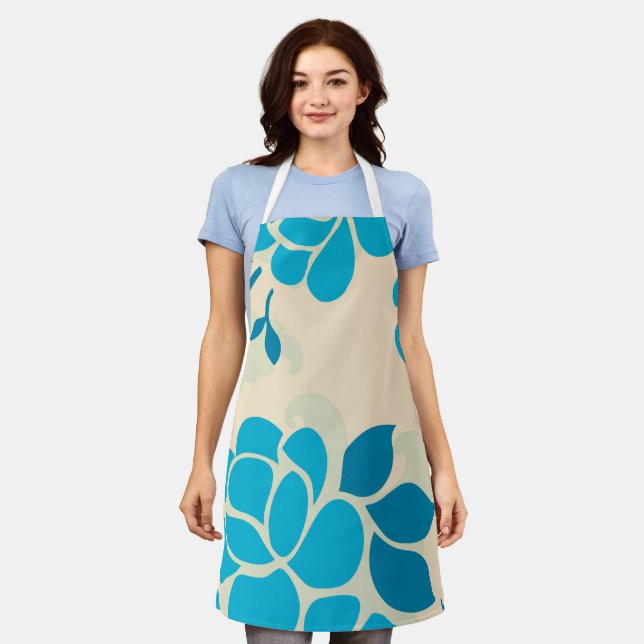 Delantal Elegante diseño floral azul de estilo japonés| (Gastado)