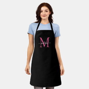 Delantal Elegante escritura hembra rosada monograma negro