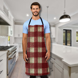 Delantal Elegante Estampado de Cuadros Burgundy Marfil Rojo