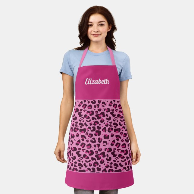 Delantal Elegante estampado de leopardo rosa de moda femeni (Gastado)