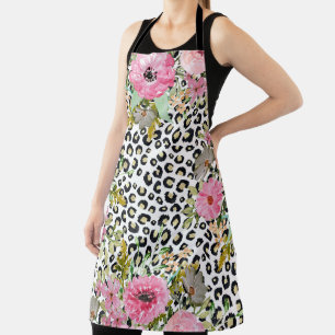 Delantal Elegante estampado de leopardo y diseño floral