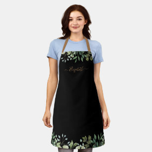 Delantal Elegante Eucalyptus Botanical Gold Script Nombre