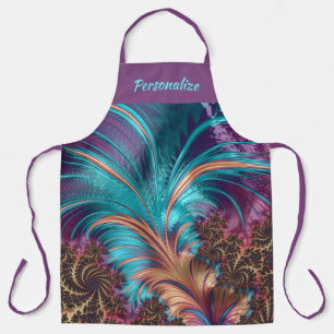 Delantal Elegante Feathers Purple Verde azulado Abstracto P