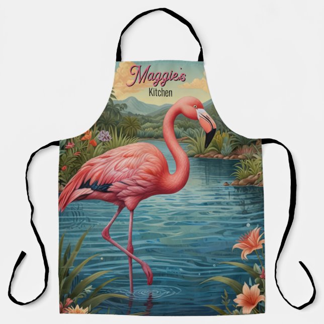 Delantal Elegante flamingo rosa personalizado tropical (Anverso)