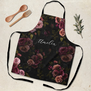 Delantal Elegante Flor de Burgundy Rosa Oscuro de Jardín