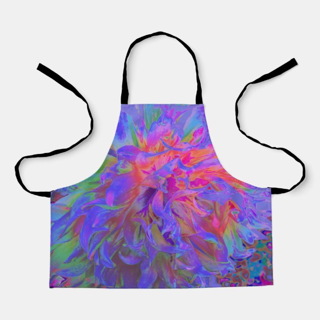 Delantal Elegante Flor de Dahlia con decoración psicodélica (Anverso)
