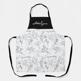 Delantal Elegante Flor Silvestre Nombre Personalizado Blanc