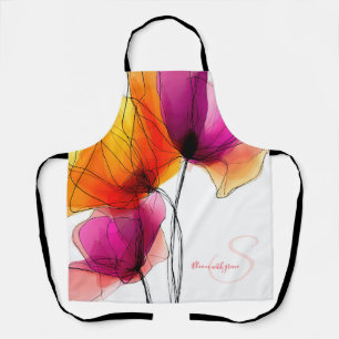 Delantal Elegante Floral Abstracto de Acuarela Personalizad