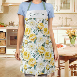 Delantal Elegante Floral Amarillo y Blanco Pretty