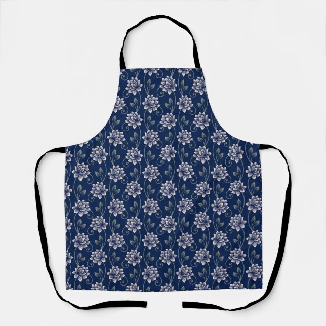 Delantal Elegante Floral Azul (Anverso)